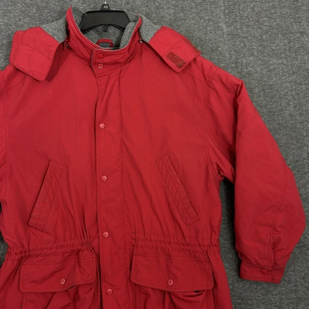VTG Eddie Bauer‎ Jacket Mens Medium Red Fleece Lined Gorpcore Pocket Hooded 90s